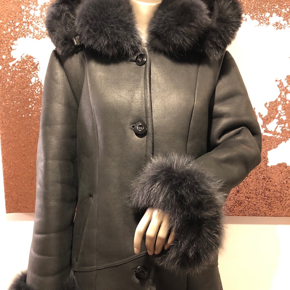 New Black Sherling Womens Coat like UGG - Real Fox - Picture 3 of 11